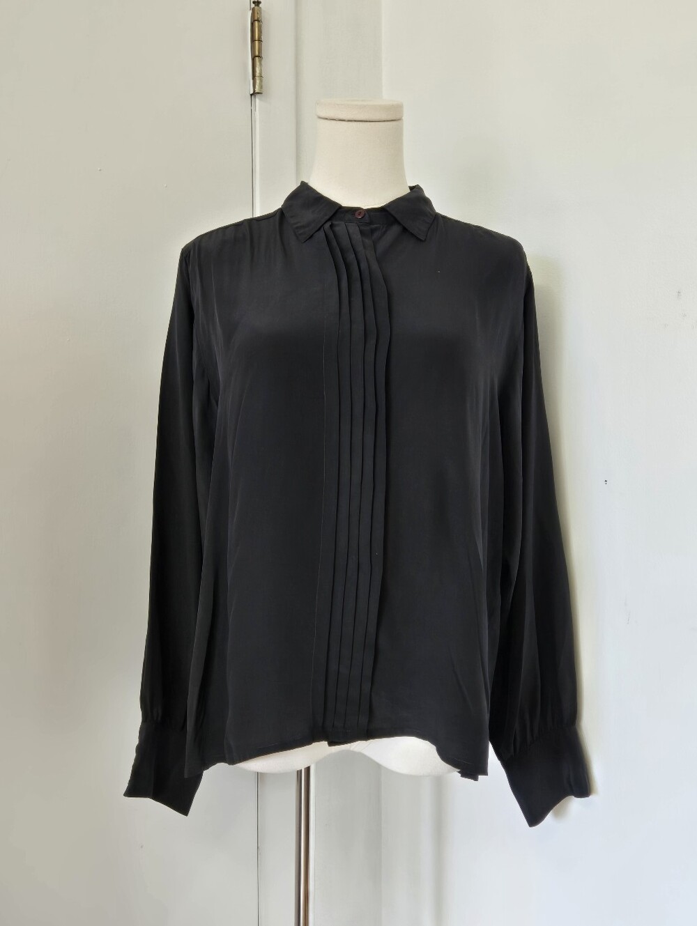 Classic Black Pleated Front Women's Blouse